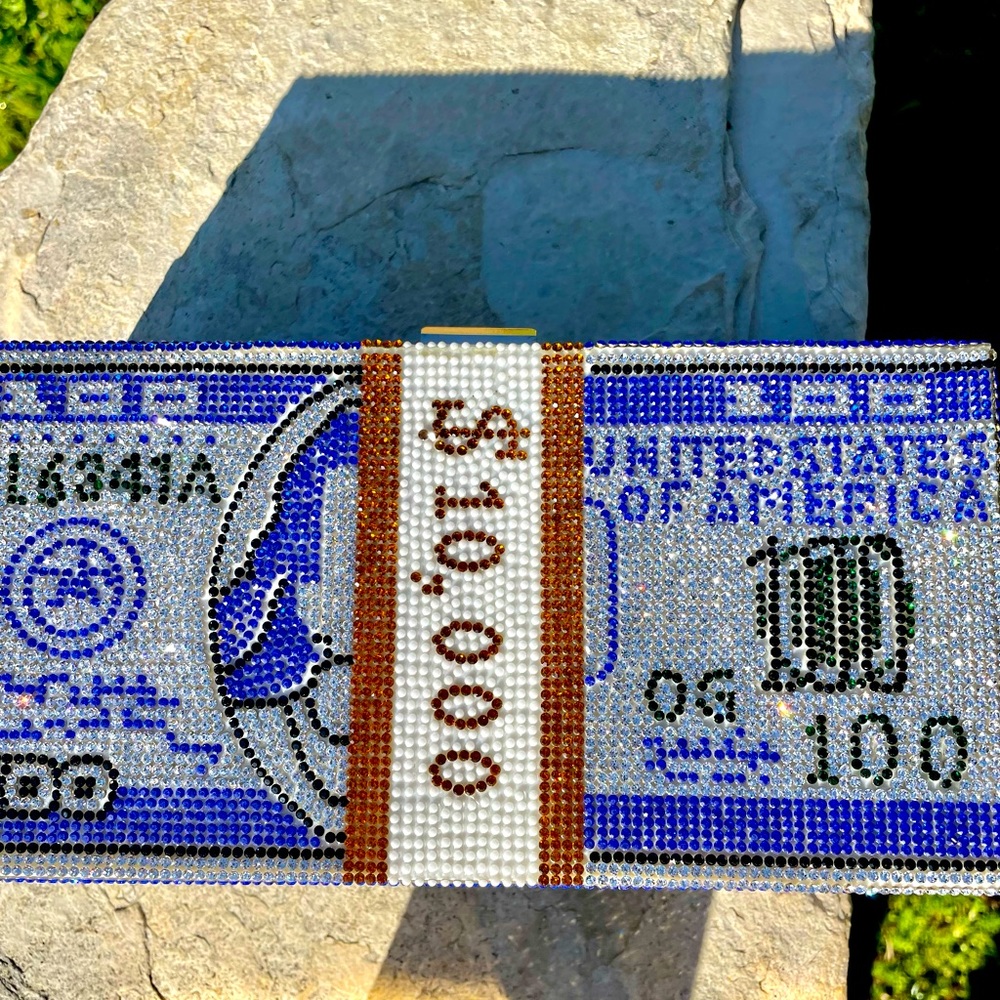 Blue Rhinestone Money Purse